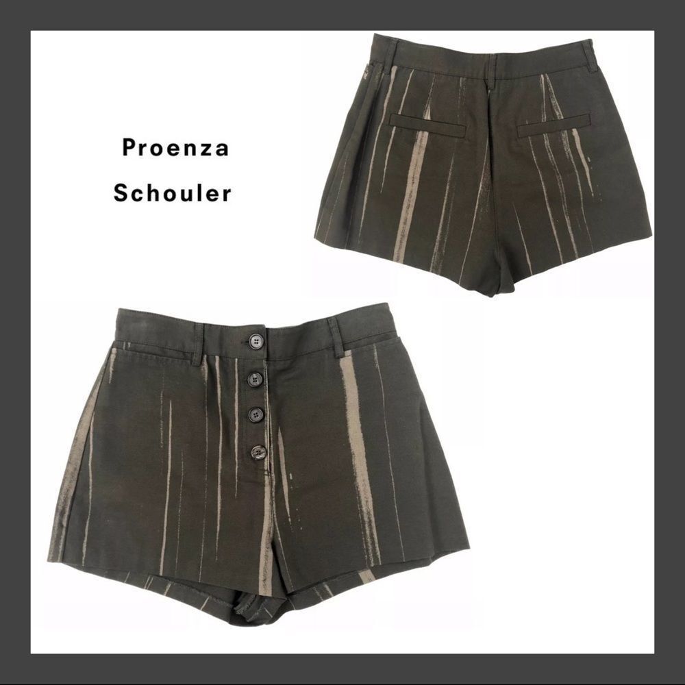 Proenza Schouler Army Green/Tan Streaks Shorts 4